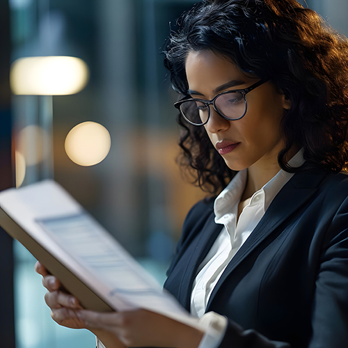 Close-up shot of a businesswoman managing electronic documents